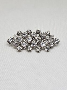 Vintage Clear Rhinestone Cluster Brooch Silver Tone Statement Pin